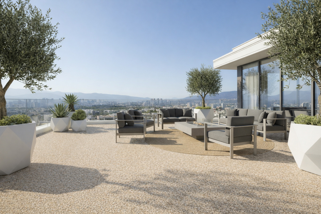 Terrassensanierung mit Steinteppich Beige in Italien